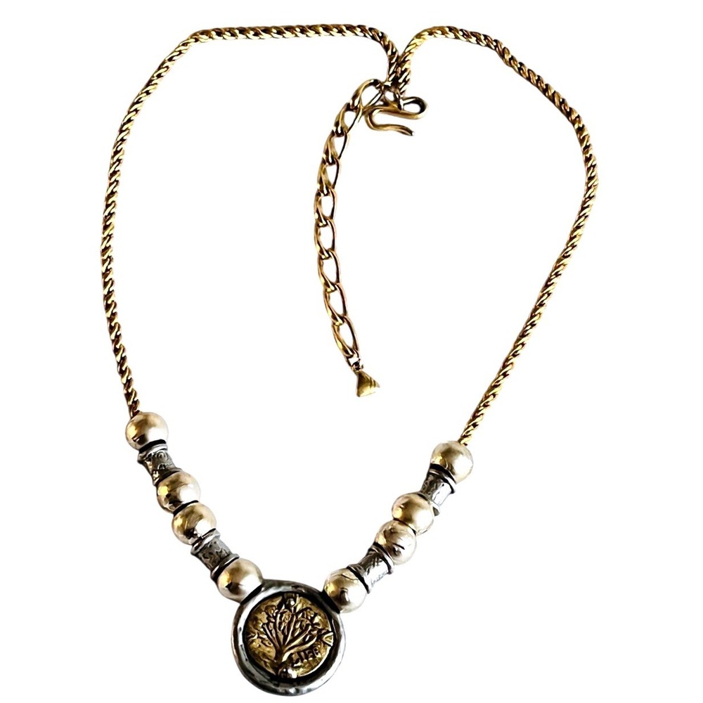VTG Tree Of Life regal coin Necklace Gold Plated Liz Claiborne Signed rope Chain